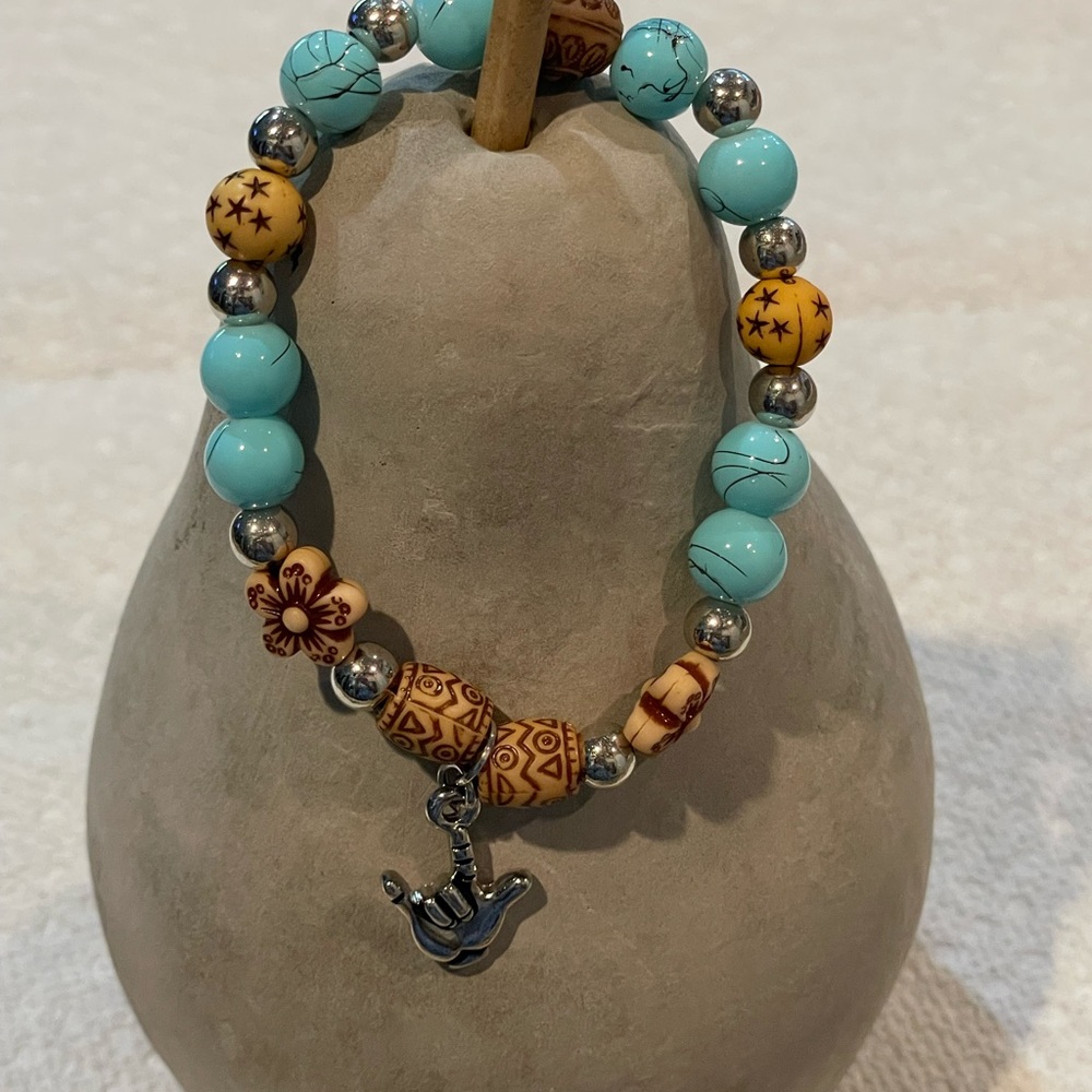 Artisan Turquoise and Silver with ILY Charm Bracelet